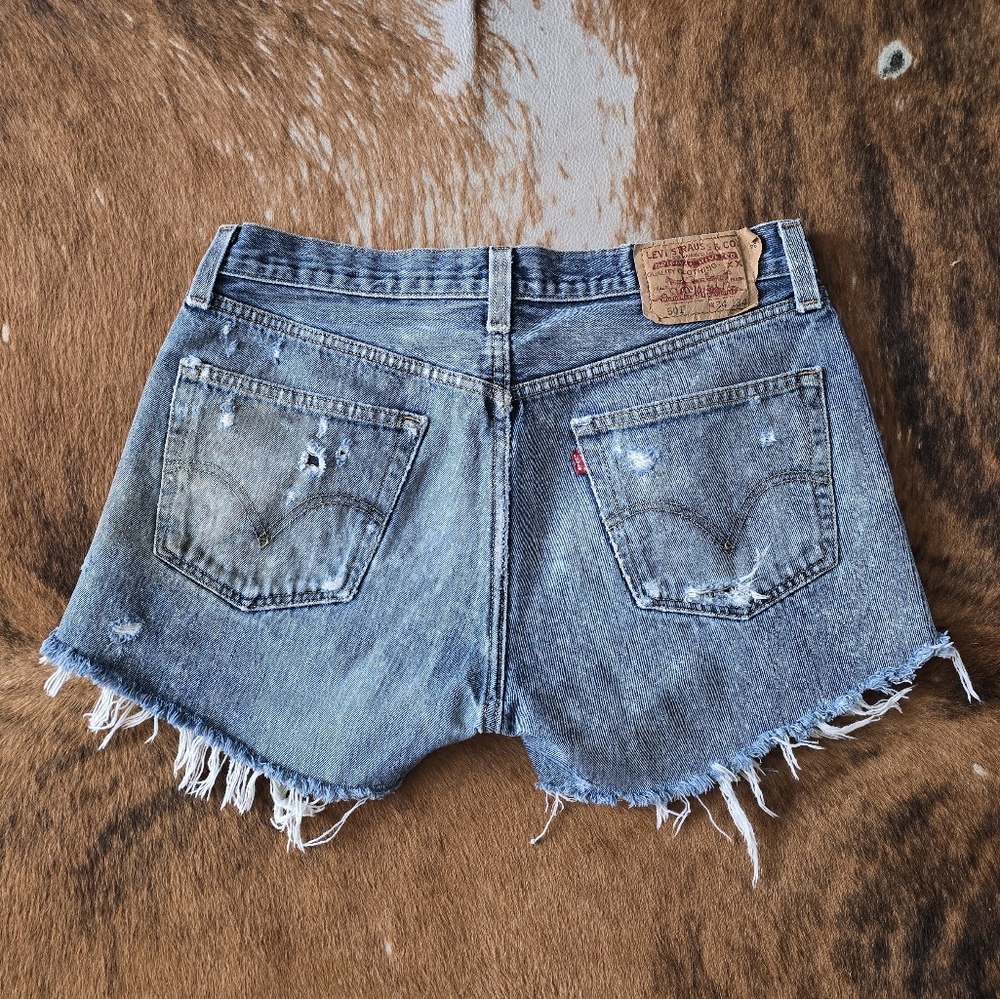 Levi's Blue Distressed Jean Shorts - Picture 5 of 6